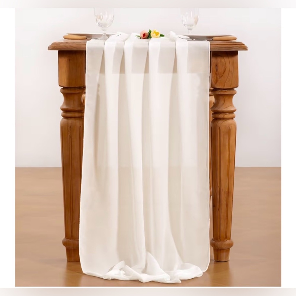 NEW Set of 2 Ivory Chiffon Table Runner Rustic 14ft 29x170” Wedding Runner Sheer